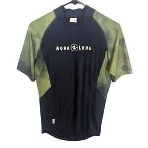 Aqua Lung Rash Guard Short Sleeve Rash Guard Men M Black Green Swim Top Men